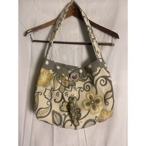 Handmade yellow grey floral BoHo medium size purse Shoulder Bag 15" x 12"